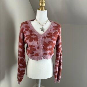 Art Class Pink and Red Floral Cardigan